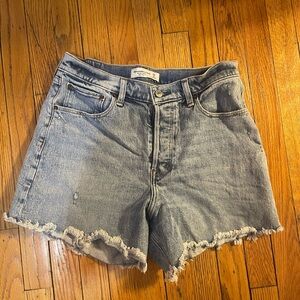 Abercrombie & Fitch Blue Jean Shorts with Distressed Hem